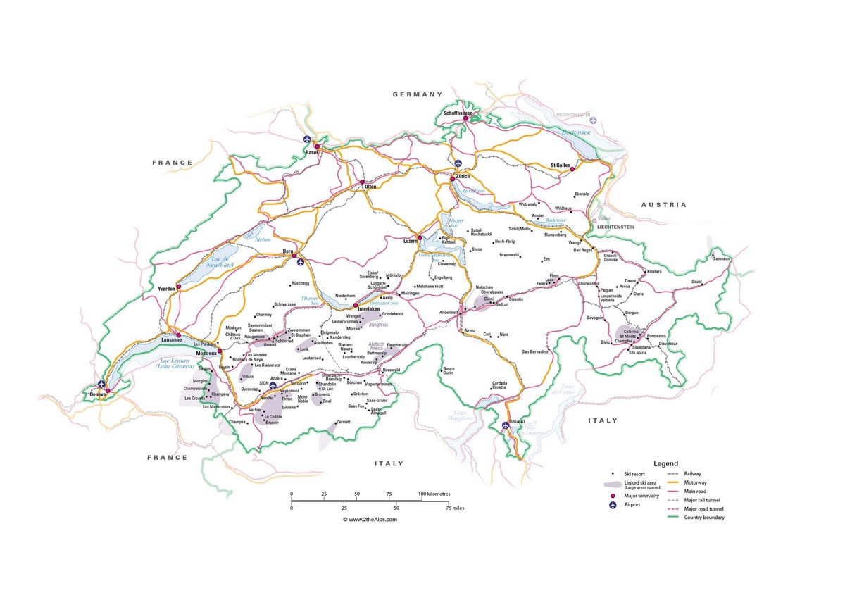 स्विट्जरलैंड आकर्षण का नक्शा