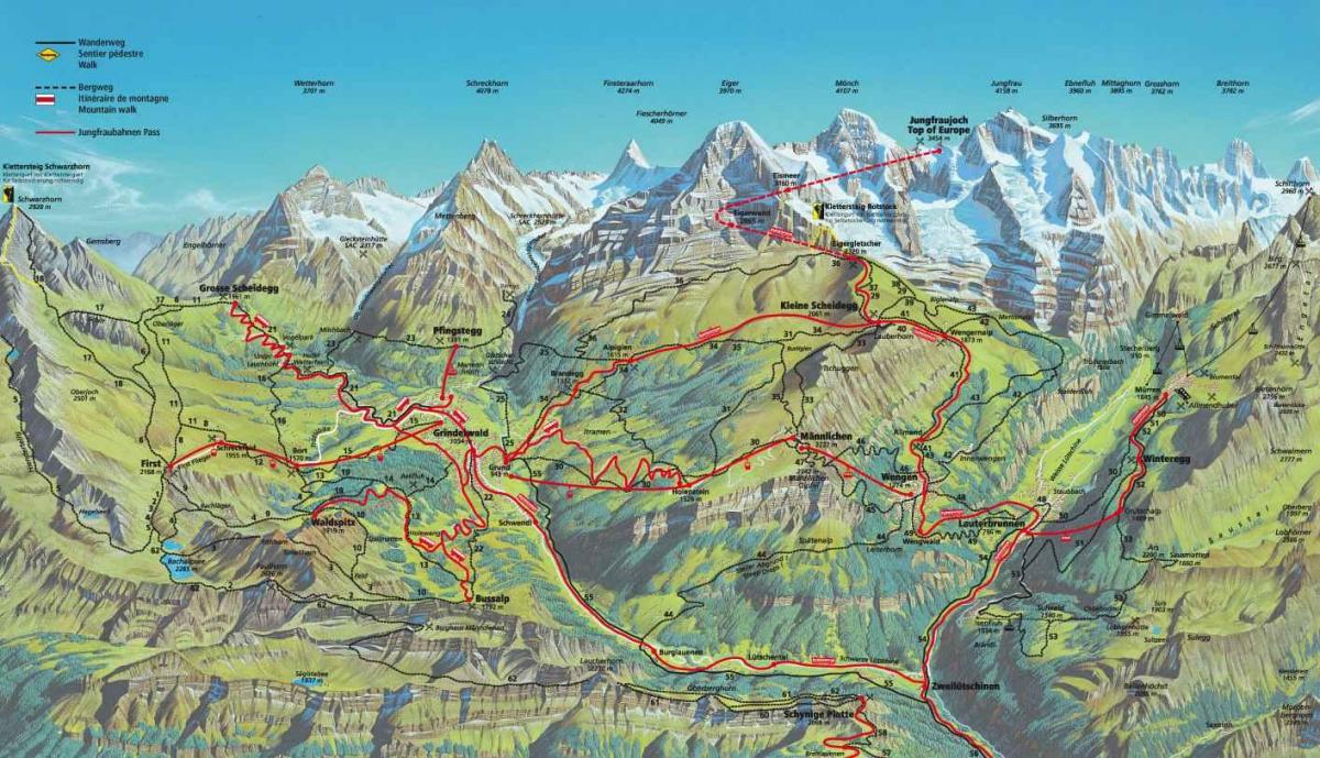 नक्शे लंबी पैदल यात्रा के मानचित्र स्विट्जरलैंड