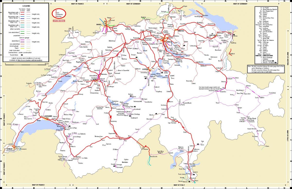 ट्रेन में यात्रा के मानचित्र स्विट्जरलैंड